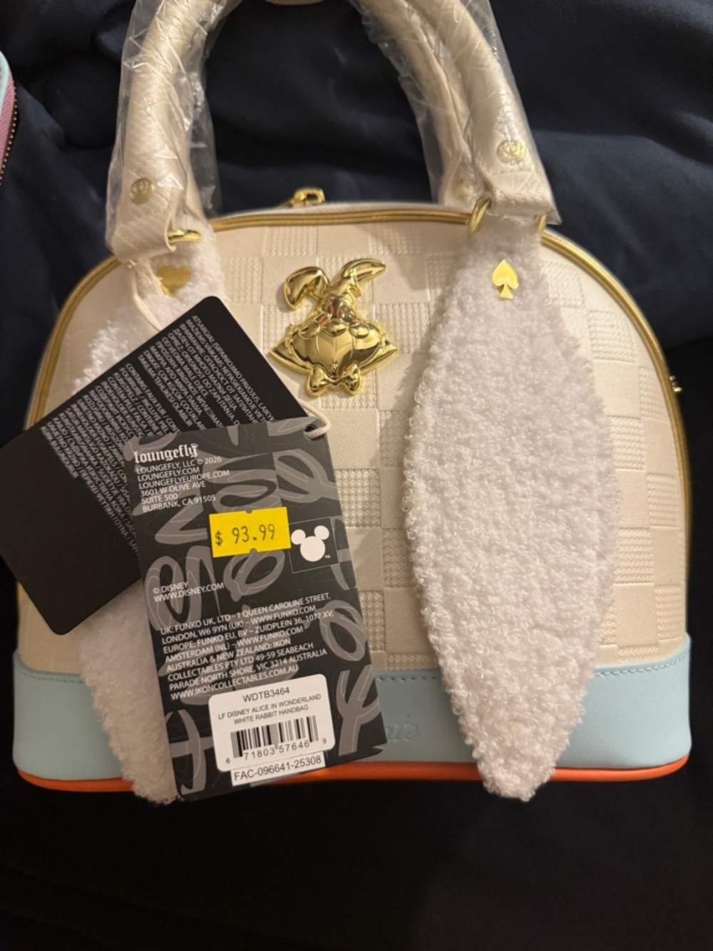 Loungefly White and Light Blue Bunny-Ear Dome Satchel with Gold Clock Charm - Picture 8 of 8